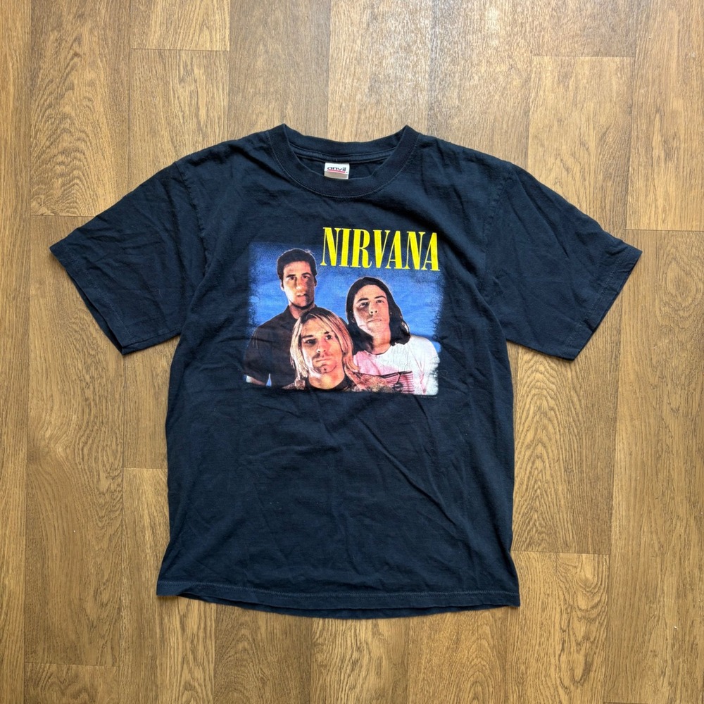 Vintage Y2K 2005 Grunge Style Nirvana Kurt Cobain Dave Grohl Anvil Tag Band Tee